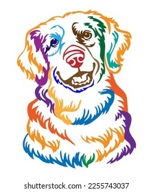 Golden retriever dog abstract multicolored contour portrait. Dog head close up vector illustration isolated on white. For decor, design, print, poster, sticker, t-shirt, cricut,tattoo, embroidery