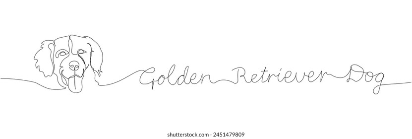 Golden Retriever, dog breed, hunting dog, companion dog one line art. Continuous line drawing of friend, doggy, friendship, care, pet, animal, family, canine with inscription, lettering, handwritten.