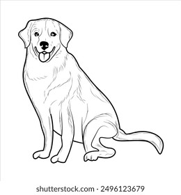 Golden Retriever Dog Coloring Book or page for Kids. Retriever Dog Vector illustration