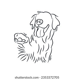 Golden retriever dog cute hand drawn line art. Outline sketch doodle cartoon of dog labrador vector illustration