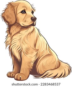 Golden Retriever dog digital art cartoon drawing. Animal and pet concept. Portrait vector illustration.