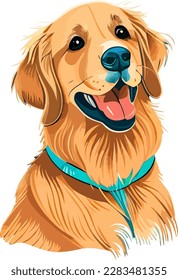 Golden Retriever Hund Digital Art Cartoon Zeichnung. Konzept von Tier und Tier. Portrait-Vektorgrafik