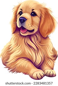 Golden Retriever Hund Digital Art Cartoon Zeichnung. Konzept von Tier und Tier. Portrait-Vektorgrafik