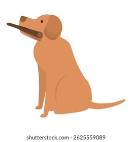 Golden retriever dog is holding a wooden stick in its mouth