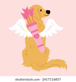 golden retriever dog illustration for Happy Valentines day greeting card,wedding card