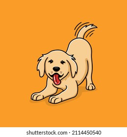 golden retriever dog illustration wagging tail, cute, character and cartoon.