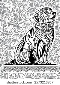 Golden Retriever Dog Mandala Colouring Pages  for Stress Out