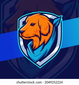 Golden Retriever Dog Mascot Character Logo Design With Badges And Bandana