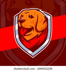 Logo für goldene Retriever-Hunde-Maskottchen mit Abzeichen und Bandana 