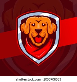 golden retriever dog mascot character logo design with badges and bandana