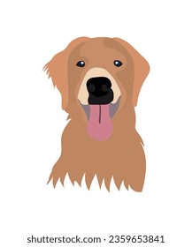 Golden retriever dog portrait. Smiling giddy retriever dog. Sticker on a white background. Cute Smiling Golden sticker Drawing. Cartoon style. Popular character. Funny fluffy Poster. Canine Art.