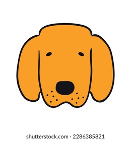 Golden retriever dog, puppy face cute funny cartoon character illustration. Hand drawn vector, isolated. Line art. Domestic animal logo. Design concept pet food, branding, business, vet, print, poster