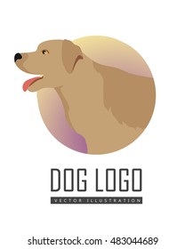 Golden retriever dog, round logo on white background. Dog icon. Vector illustration in flat style. Labrador retriever design. Cartoon dog character, pet animal.