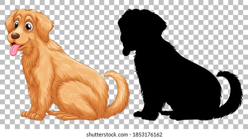 Golden retriever dog and its silhouette illustration