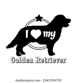 Golden Retriever dog silhouette, i love my dog,  dog, dog breeds, logo, vector, silhouette, animal, illustration, icon, sign, black, pet,