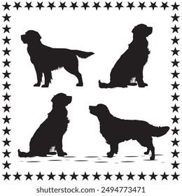 Golden Retriever Dog Silhouette Vector Cute Golden Retriever Dog With Round Star On White Background