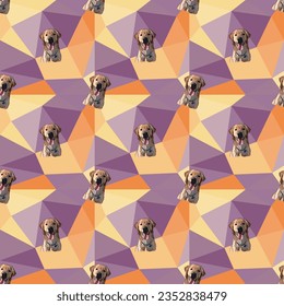 Golden retriever dog smiling face. Golden Retriever Peeking dog on a mosaic, geometric, warm colors background. Geometric, polygon artwork with Lab heads. Simple, clean, modern texture with Labradors.