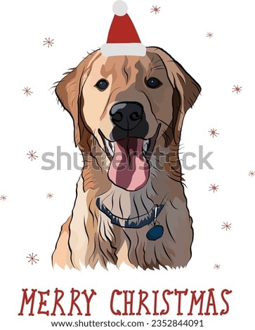 Golden retriever dog smiling face cute Christmas greeting card. Golden Retriever Peeking dog in a hat. Happy Labrador Face, Pet detailed artwork, Lab icon. Abstract line art, winter New Year present. Stock photo © 