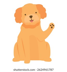 Golden retriever dog with its tongue out waving its paw while sitting down