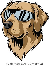 Golden Retriever dog Vector Illustration Wearing Trendy Sunglasses – Perfect Clipart for Dog and Pet Design Projects