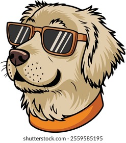 Golden Retriever dog Vector Illustration Wearing Trendy Sunglasses – Perfect Clipart for Dog and Pet Design Projects