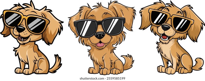 Golden Retriever dog Vector Illustration Wearing Trendy Sunglasses – Perfect Clipart for Dog and Pet Design Projects