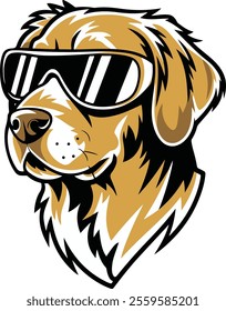 Golden Retriever dog Vector Illustration Wearing Trendy Sunglasses – Perfect Clipart for Dog and Pet Design Projects