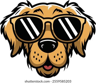 Golden Retriever dog Vector Illustration Wearing Trendy Sunglasses – Perfect Clipart for Dog and Pet Design Projects