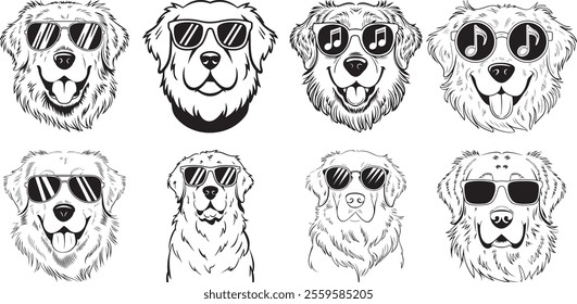 Golden Retriever dog Vector Illustration Wearing Trendy Sunglasses – Perfect Clipart for Dog and Pet Design Projects