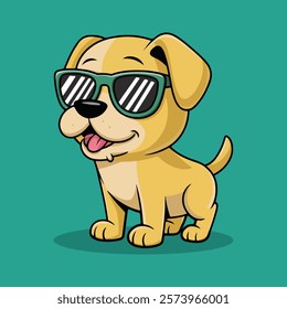 golden retriever dog vector smiling face with sunglasses | A cute Happy golden retriever dog face cartoon illustration, lab dog breed clip art element design with tongue out, Dog Face.