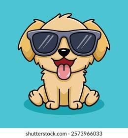 golden retriever dog vector smiling face with sunglasses | A cute Happy golden retriever dog face cartoon illustration, lab dog breed clip art element design with tongue out, Dog Face.