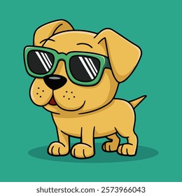 golden retriever dog vector smiling face with sunglasses | A cute Happy golden retriever dog face cartoon illustration, lab dog breed clip art element design with tongue out, Dog Face.