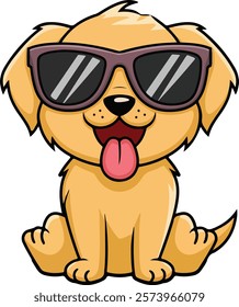 golden retriever dog vector smiling face with sunglasses | A cute Happy golden retriever dog face cartoon illustration, lab dog breed clip art element design with tongue out, Dog Face.