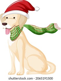 Golden Retriever Dog wearing Christmas hat cartoon character  illustration