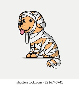 EIN GOLDENER RETRIEFER HUND TRÄGT EINE MUMMY COSTUME CARTOON ILLUSTRATION