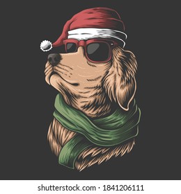 Golden Retriever dog wearing a santa hat for christmas vector illustration for your company or brand