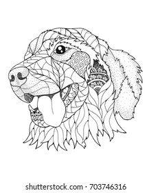 Golden retriever dog in zentangle and stipple style. Vector illustration. Anti stress coloring book for adults and kids.