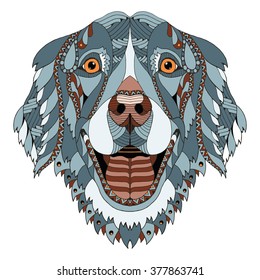 Golden retriever dog zentangle stylized head, freehand pencil, hand drawn, pattern. Zen art. Ornate vector.