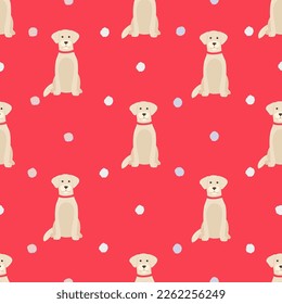 Golden retriever dogs in different poses and coat colors. Seamless pattern. Adult goldies puppy set. Vector illustration,