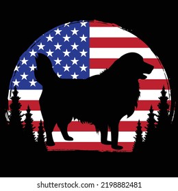 GOLDEN RETRIEVER FLAG SUNSET  Dog owner pet lover EPS
