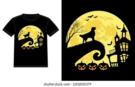Golden Retriever and Halloween moon Funny T-Shirt