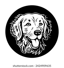 Golden Retriever, Head in a Circle, Hand Drawn Vector Illustration