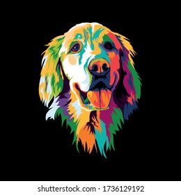 golden retriever head pop art illustration. cute colorful dog illustration