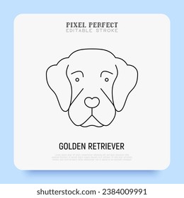 Golden retriever head thin line icon. Dog breed. Editable stroke. Vector illustration.