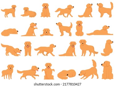 Golden Retrieve Icons setzen Cartoon-Vektorgrafik. Hundefehler. Sättigungsstelle