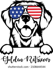 Golden Retriever Peeking Dog In Sunglasses Usa Flag Vector Image Goldie Dog 