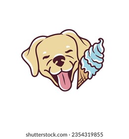 Golden retriever portrait with  dog ice cream, vector hand drawn illustration