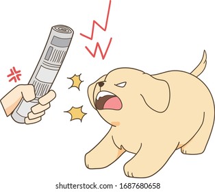 golden retriever puppy barks at newspaper
