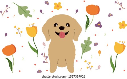 Golden retriever puppy cartoon vector