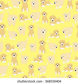 Golden retriever puppy pattern. Seamless pattern yellow background.